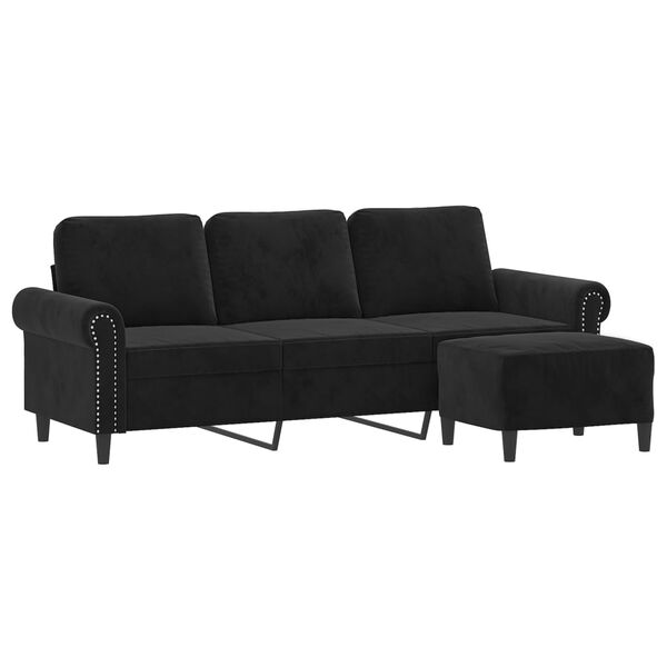 vidaXL Canap&eacute; &agrave; 3 places avec repose-pieds Noir 180 cm Velours