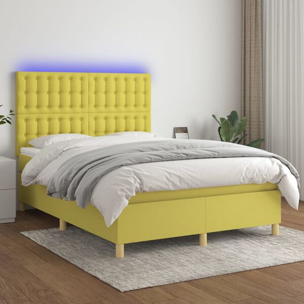 vidaXL Sommier &agrave; lattes de lit et matelas et LED Vert 140x190 cm Tissu