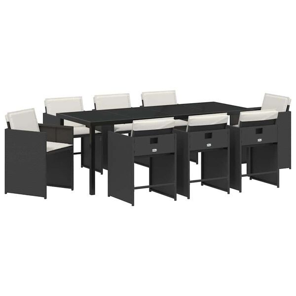vidaXL Ensemble de salle &agrave; manger pour jardin 9 pcs Noir polyrotin