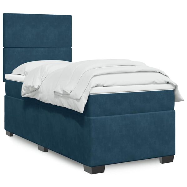 vidaXL Sommier &agrave; lattes de lit avec matelas bleu 90x190 cm velours