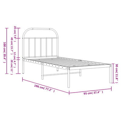 vidaXL Cadre de lit métal sans matelas avec tête de lit noir 90x190 cm