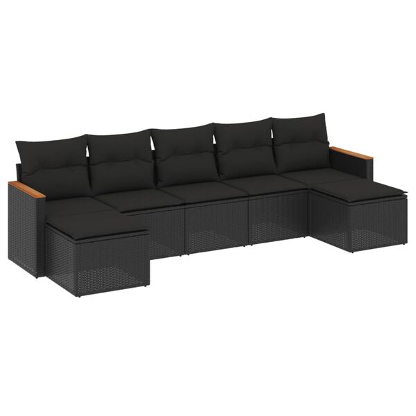 vidaXL Salon de jardin 7 pcs avec coussins noir r&eacute;sine tress&eacute;e