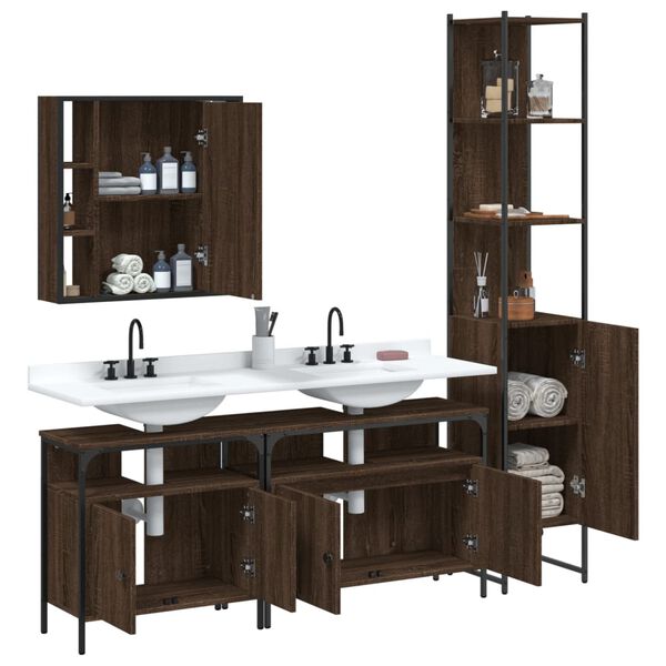 vidaXL Ensemble d'armoires de salle de bain 4 pcs ch&ecirc;ne marron