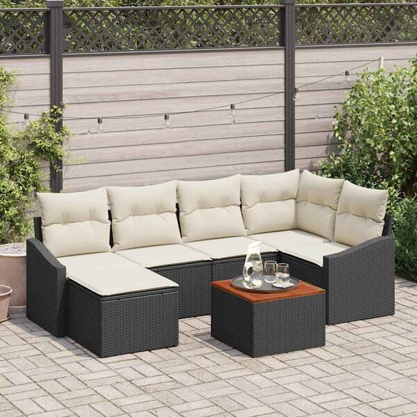 vidaXL Ensemble de canap&eacute; de jardin avec coussin 7 pcs Noir polyrotin