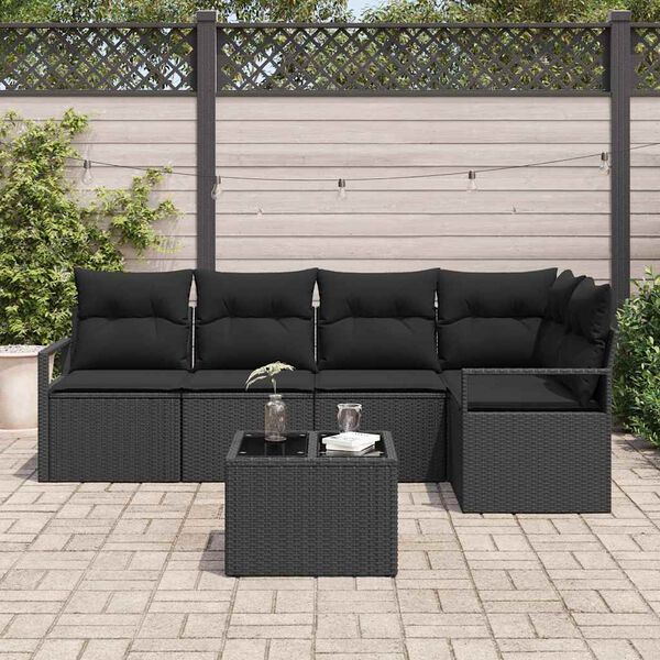 vidaXL Ensemble de canap&eacute; de jardin 6 pcs Noir Poly rotin