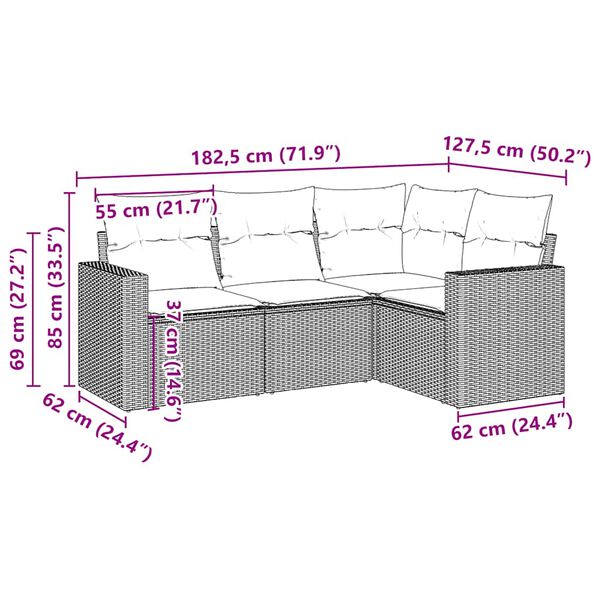 vidaXL Salon de jardin 4 pcs avec coussins marron r&eacute;sine tress&eacute;e