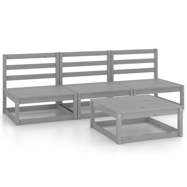 vidaXL Salon de jardin 4 pcs Gris Bois de pin massif