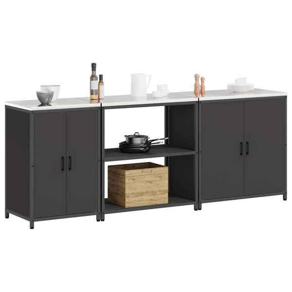 vidaXL Ensemble de rangement cuisine avec &eacute;tag&egrave;re 3 pcs Noir Acier