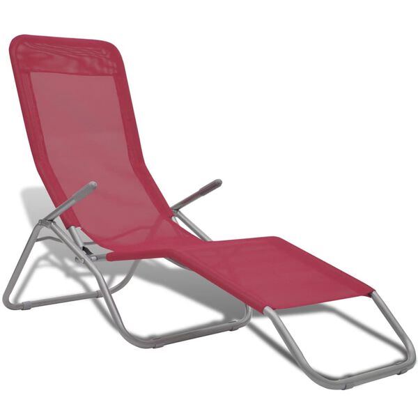 vidaXL Chaises longues lot de 2 Cadre en acier et textil&egrave;ne Rouge