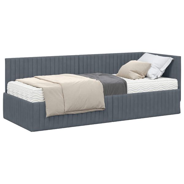 vidaXL Cadre de lit d'angle avec matelas 2 pcs Gris Velours