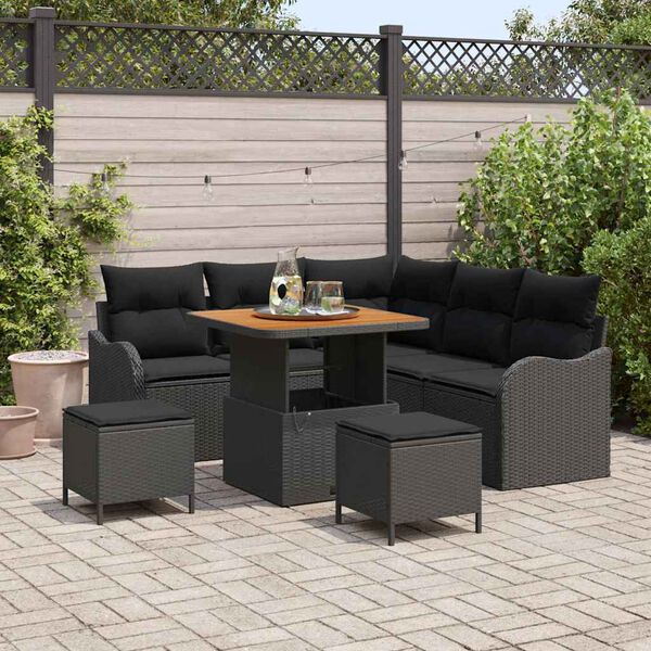 vidaXL Ensemble de canapé de jardin 8 pcs Noir polyrotin