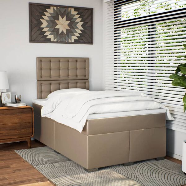 vidaXL Lit &agrave; sommier tapissier avec matelas cappuccino 120x190cm similicuir