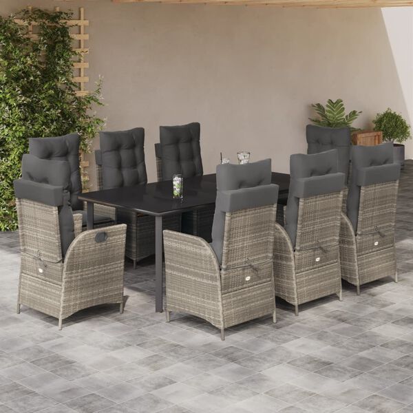 vidaXL Ensemble &agrave; manger de jardin et coussins 9 pcs gris clair rotin