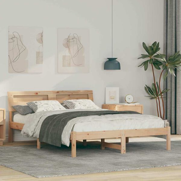 vidaXL Cadre de lit avec t&ecirc;te de lit Marron 120 x 200 cm Pin massif