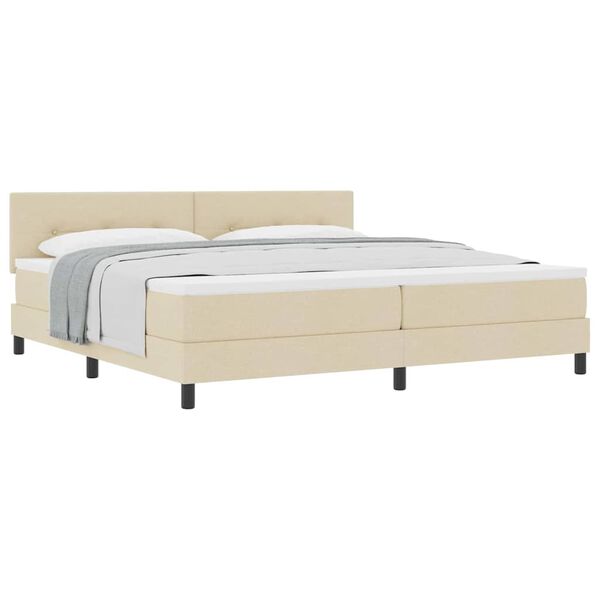 vidaXL Lit boxspring avec matelas Cr&egrave;me 200 x 200 cm tissu