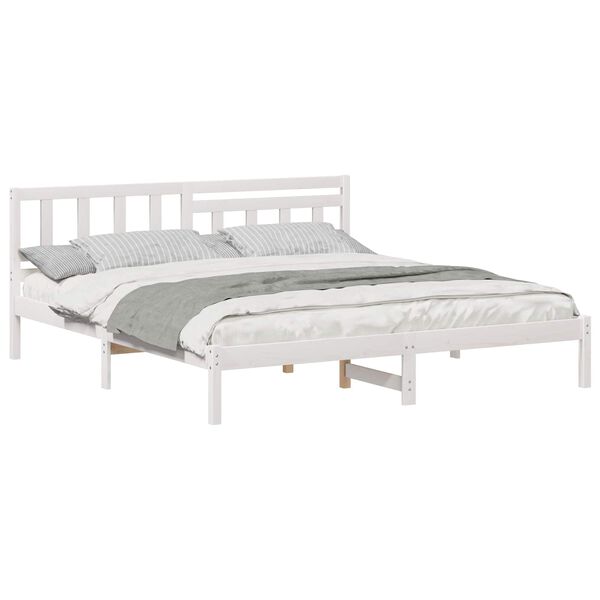 vidaXL Cadre de lit avec t&ecirc;te de lit Blanc 200 x 200 cm Pin massif