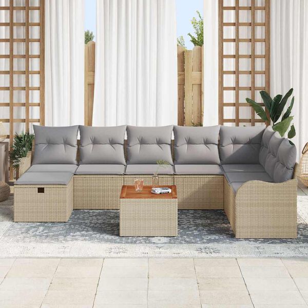vidaXL Ensemble de canap&eacute; de jardin avec coussin 9 pcs Beige polyrotin