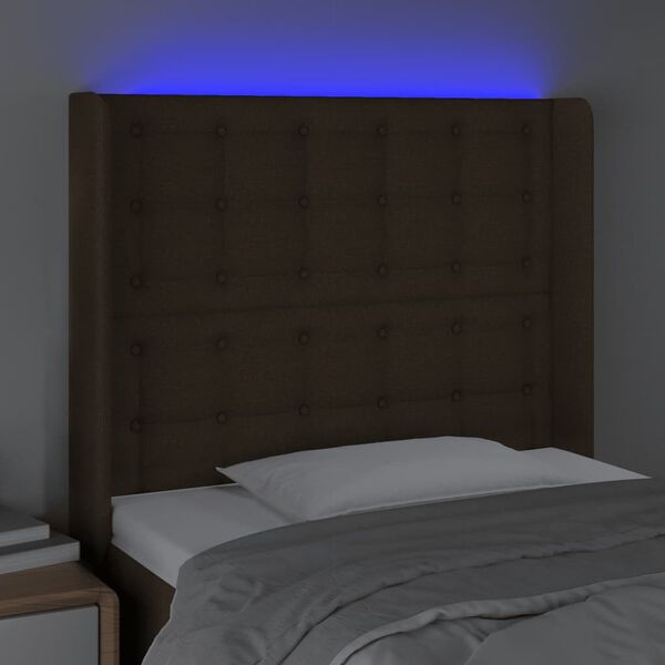 vidaXL T&ecirc;te de lit &agrave; LED Marron fonc&eacute; 93x16x118/128 cm Tissu