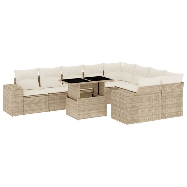 vidaXL Salon de jardin avec coussins 10 pcs beige r&eacute;sine tress&eacute;e