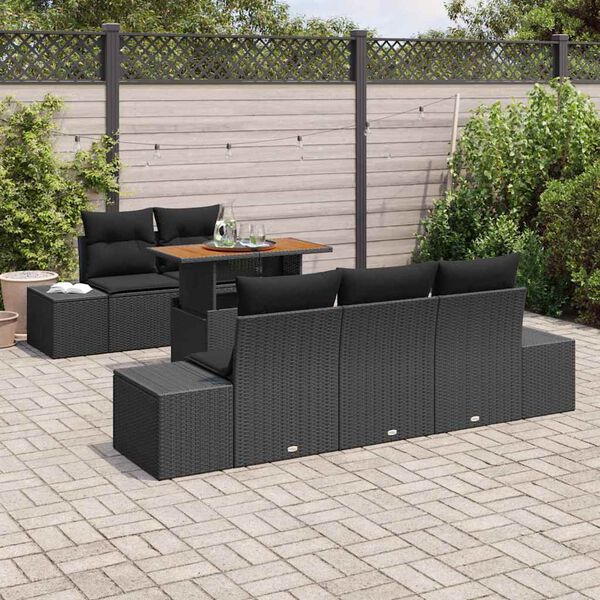vidaXL Ensemble de canap&eacute; de jardin 6 pcs Noir Poly rotin