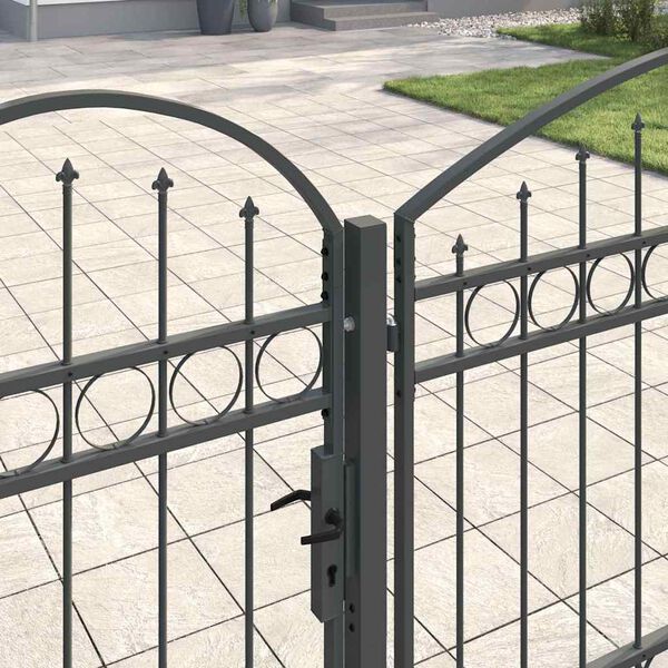 vidaXL Portail de cl&ocirc;ture de jardin avec sommet en arc Gris