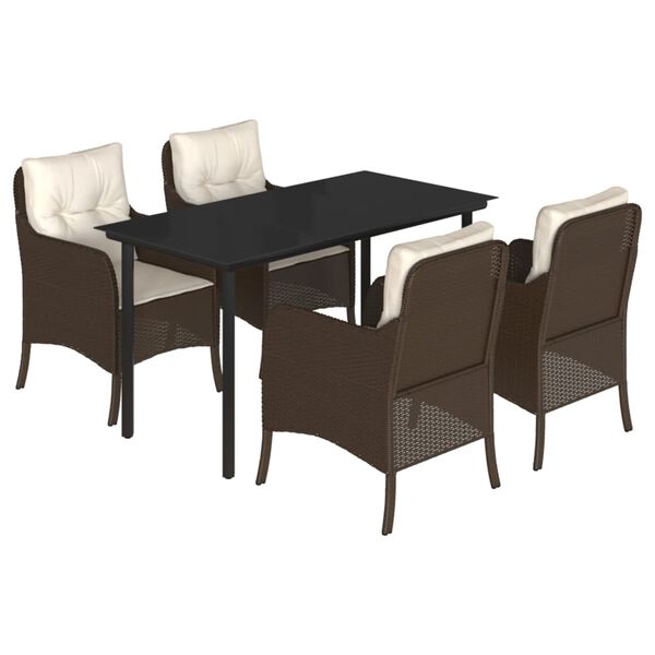 vidaXL Ensemble &agrave; manger de jardin 5 pcs et coussins marron poly rotin