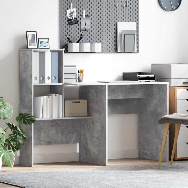 vidaXL Bureau Gris béton 131,5 x 50 x 106,5 cm Bois d'ingénierie