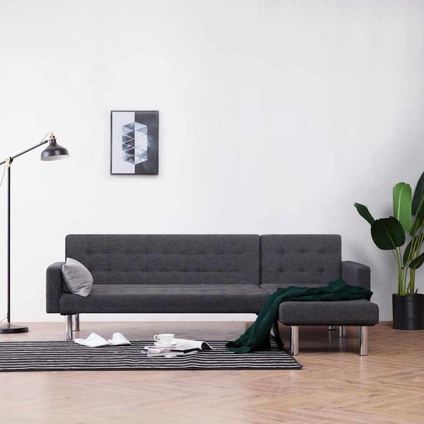 vidaXL Canap&eacute;-lit en L Gris fonc&eacute; Polyester