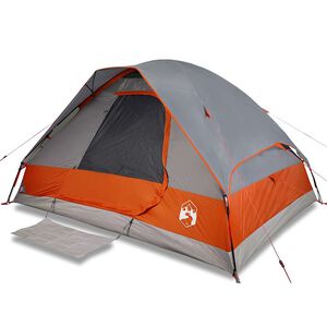 vidaXL Tente familiale &agrave; d&ocirc;me 6 personnes gris et orange imperm&eacute;able