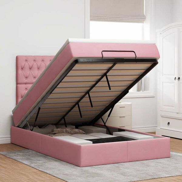 vidaXL Cadre de lit ottoman avec matelas rose 120x190 cm velours