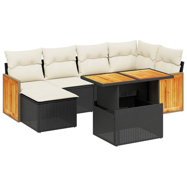 vidaXL Salon de jardin 7 pcs avec coussins noir r&eacute;sine tress&eacute;e