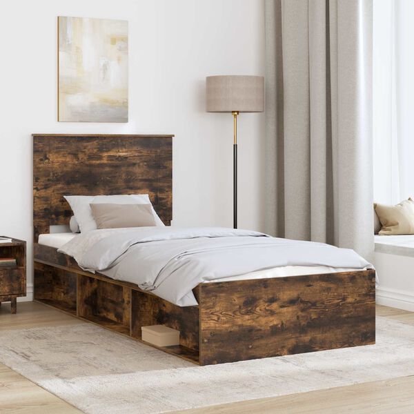 vidaXL Cadre de lit Ch&ecirc;ne fum&eacute; 90 x 200 cm Bois de pin massif