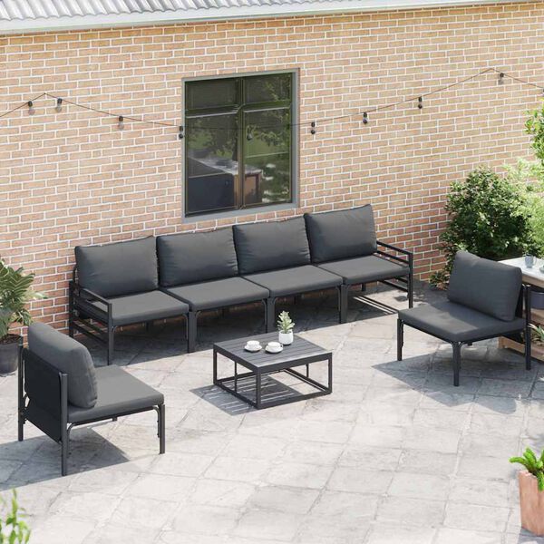 vidaXL Ensemble de canap&eacute; de jardin avec coussin 7 pcs Noir Acier