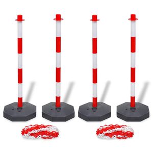 vidaXL Jeu de 4 poteaux &agrave; cha&icirc;ne et 2 cha&icirc;nes en plastique 10m chacune