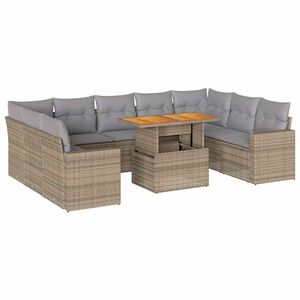 vidaXL Salon de jardin avec coussins 10 pcs beige r&eacute;sine tress&eacute;e