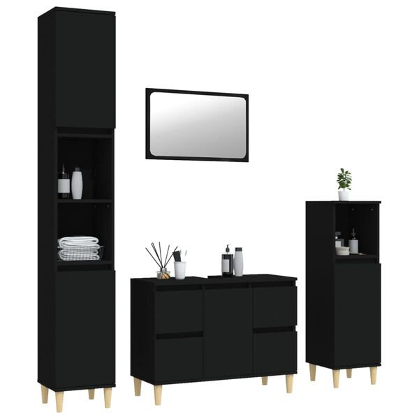 vidaXL Ensemble de meubles salle de bain 4 pcs noir bois d'ing&eacute;nierie