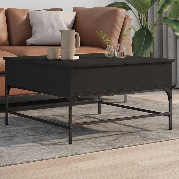 vidaXL Table basse noir 80x80x45 cm bois d'ing&eacute;nierie et m&eacute;tal