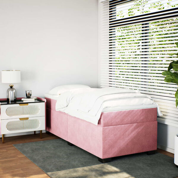 vidaXL Sommier &agrave; lattes de lit avec matelas Rose 90x200 cm Velours