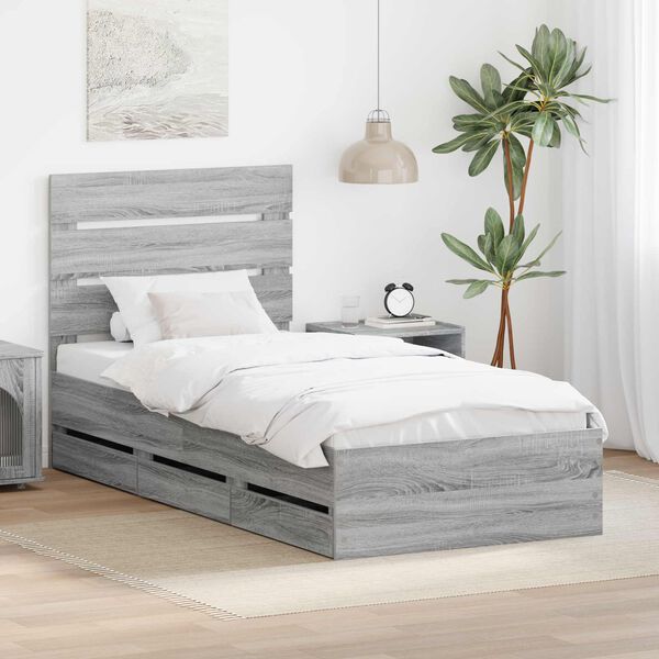 vidaXL Cadre de lit Gris Sonoma 90 x 190 cm Bois Ing&eacute;nierie