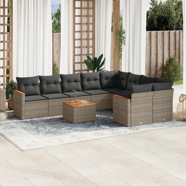 vidaXL Salon de jardin avec coussins 10 pcs gris r&eacute;sine tress&eacute;e