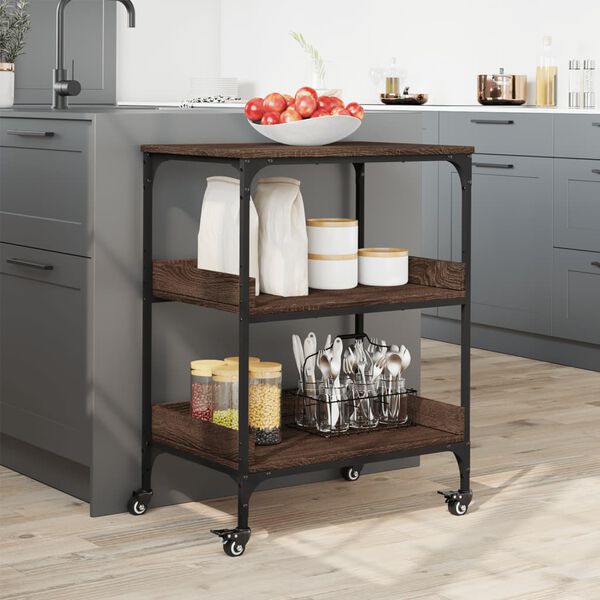 vidaXL Chariot de cuisine ch&ecirc;ne marron 60x41x80,5 cm bois d'ing&eacute;nierie