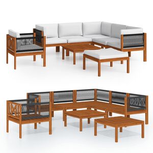 vidaXL Salon de jardin 8 pi&egrave;ces avec coussins, bois d'acacia cr&egrave;me et corde