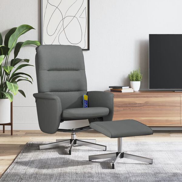 vidaXL Fauteuil de massage inclinable et repose-pieds gris fonc&eacute; tissu