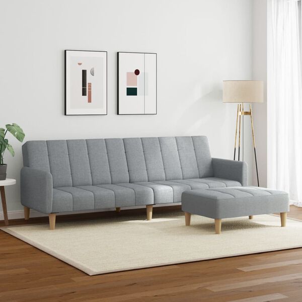 vidaXL Canap&eacute;-lit &agrave; 2 places avec repose-pied gris clair tissu