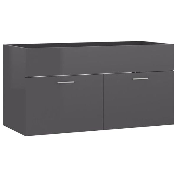 vidaXL Armoire d'&eacute;vier Gris brillant 90x38,5x46 cm Bois d&rsquo;ing&eacute;nierie