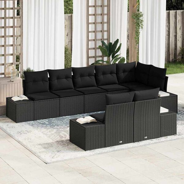 vidaXL Ensemble de canap&eacute; de jardin 8 pcs Noir Poly rotin