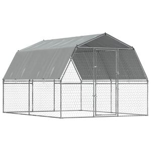 vidaXL Cage pour chiens avec toit et porte argent&eacute; acier galvanis&eacute;