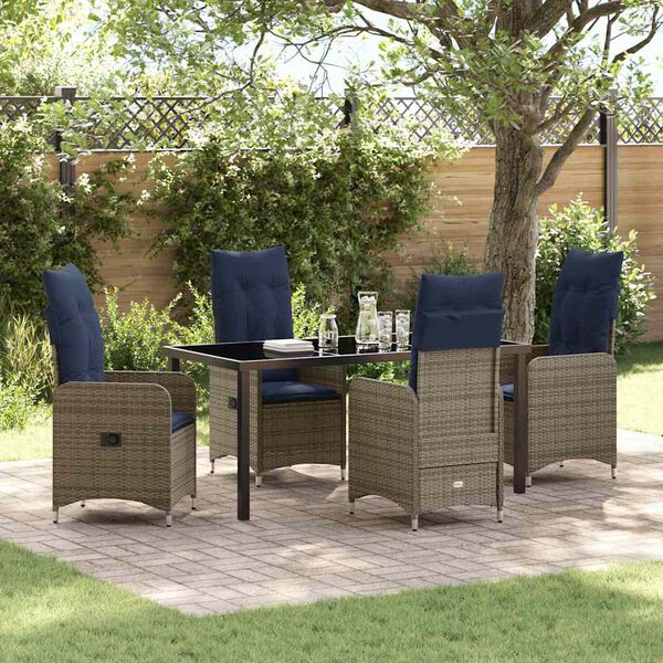 vidaXL Ensemble table et chaises avec coussin 5 pcs Gris Rotin PE