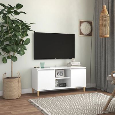 vidaXL Meuble TV avec pieds en bois massif Blanc 103,5x35x50 cm