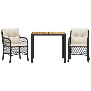 vidaXL Ensemble de bistro 3 pcs avec coussins noir r&eacute;sine tress&eacute;e